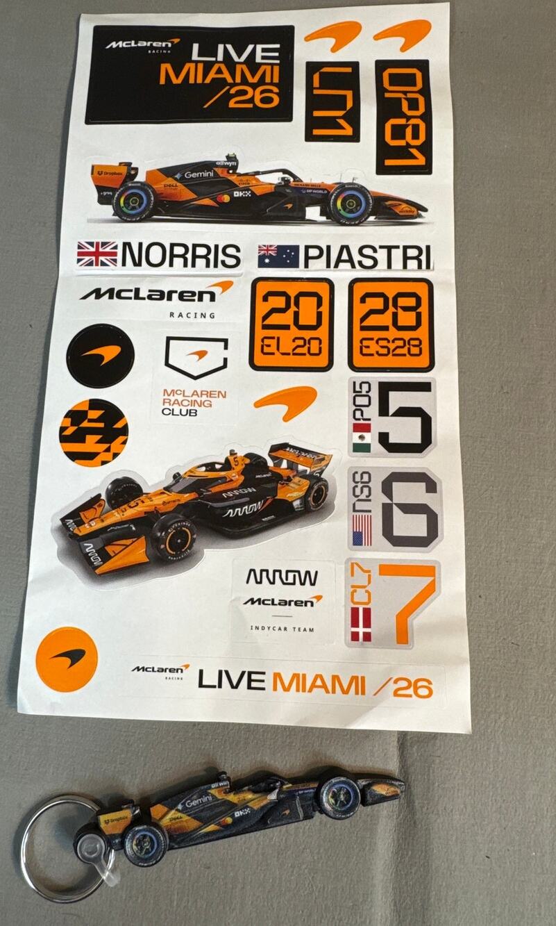 F1 Miami McLaren Sticker(Partial) Sheet + Dell Technologies Keychain 2026